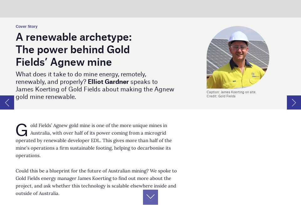 A renewable archetype: The power behind Gold Fields’ Agnew mine - Mine ...