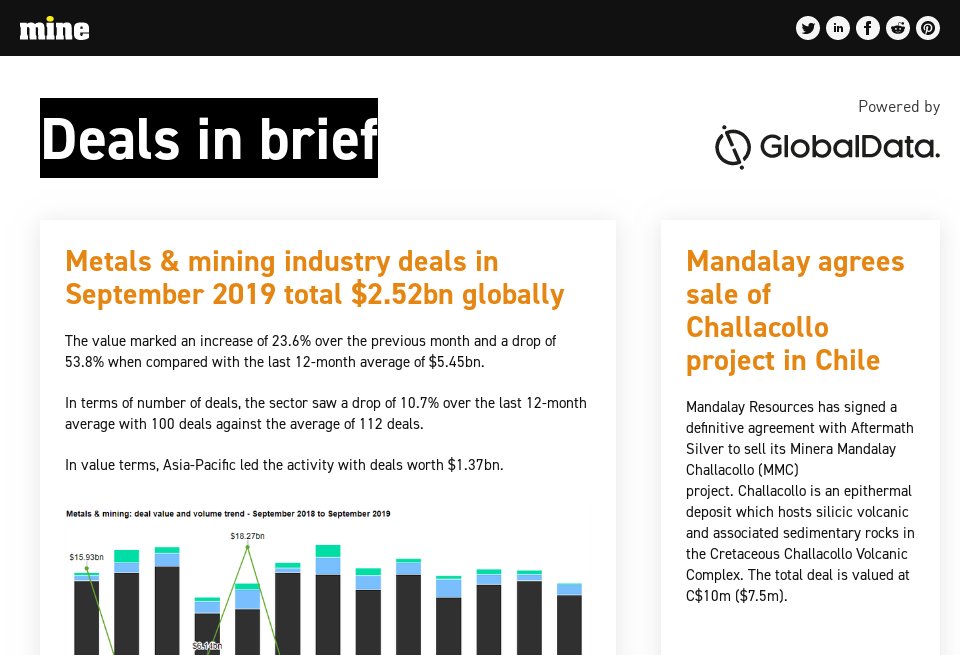 Deals In Brief Powered By Globaldata Mine Issue 87 December 19