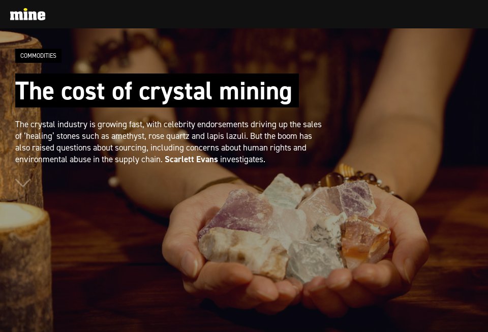 The cost of crystal mining Mine Issue 86 November 2019