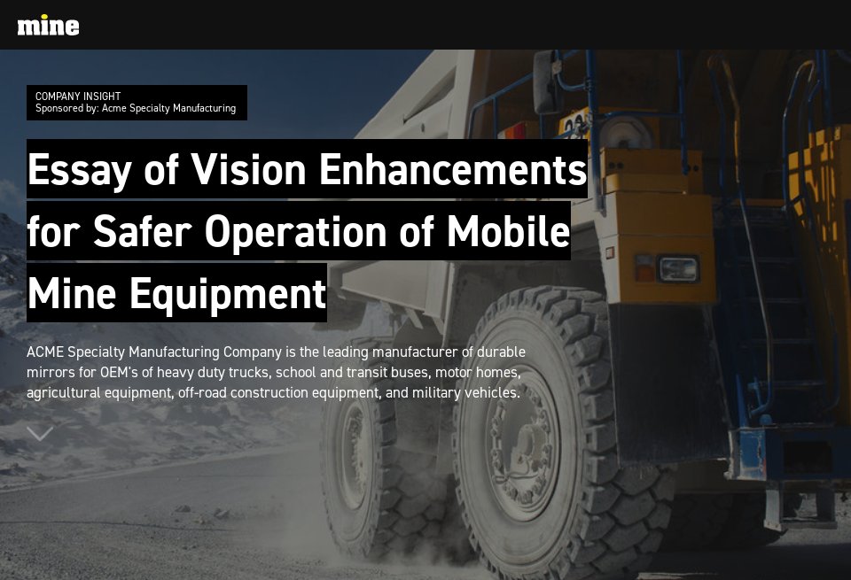 Acme Specialty Manufacturing Company Insight Mine Issue 85